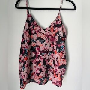 Allison Joy Floral Cami Top Black Pink Sleeveless Adjustable Strap Blouse Size M